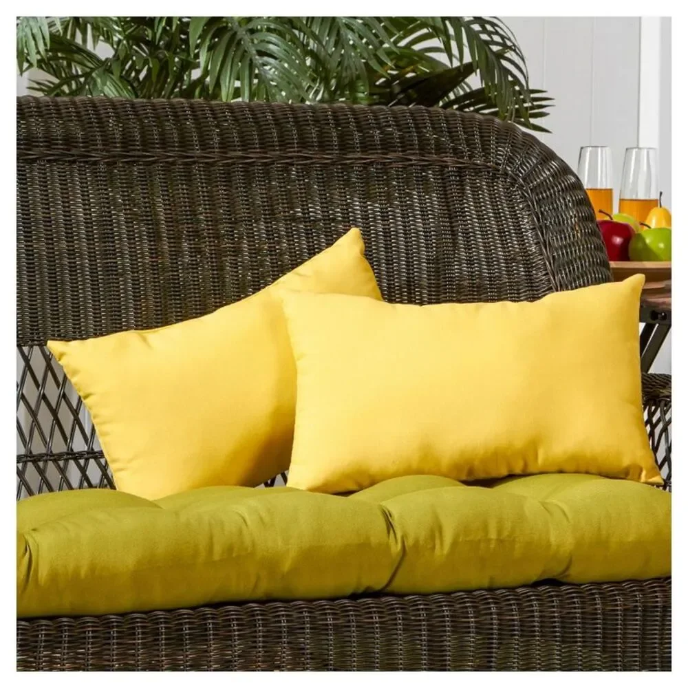 Set of 2 Solid Outdoor Rectangle Throw Pillows - Sunbeam - Kensington Garde